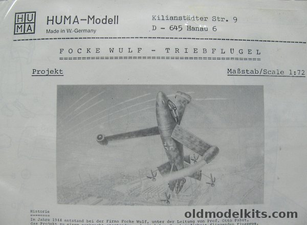 Huma Model 1/72 Focke-Wulf Triebflugel - Bagged plastic model kit